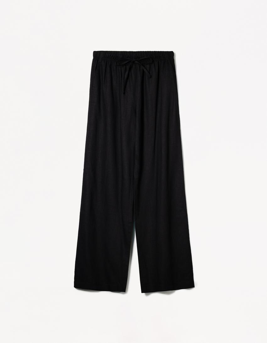 Elastic waist trousers-Black