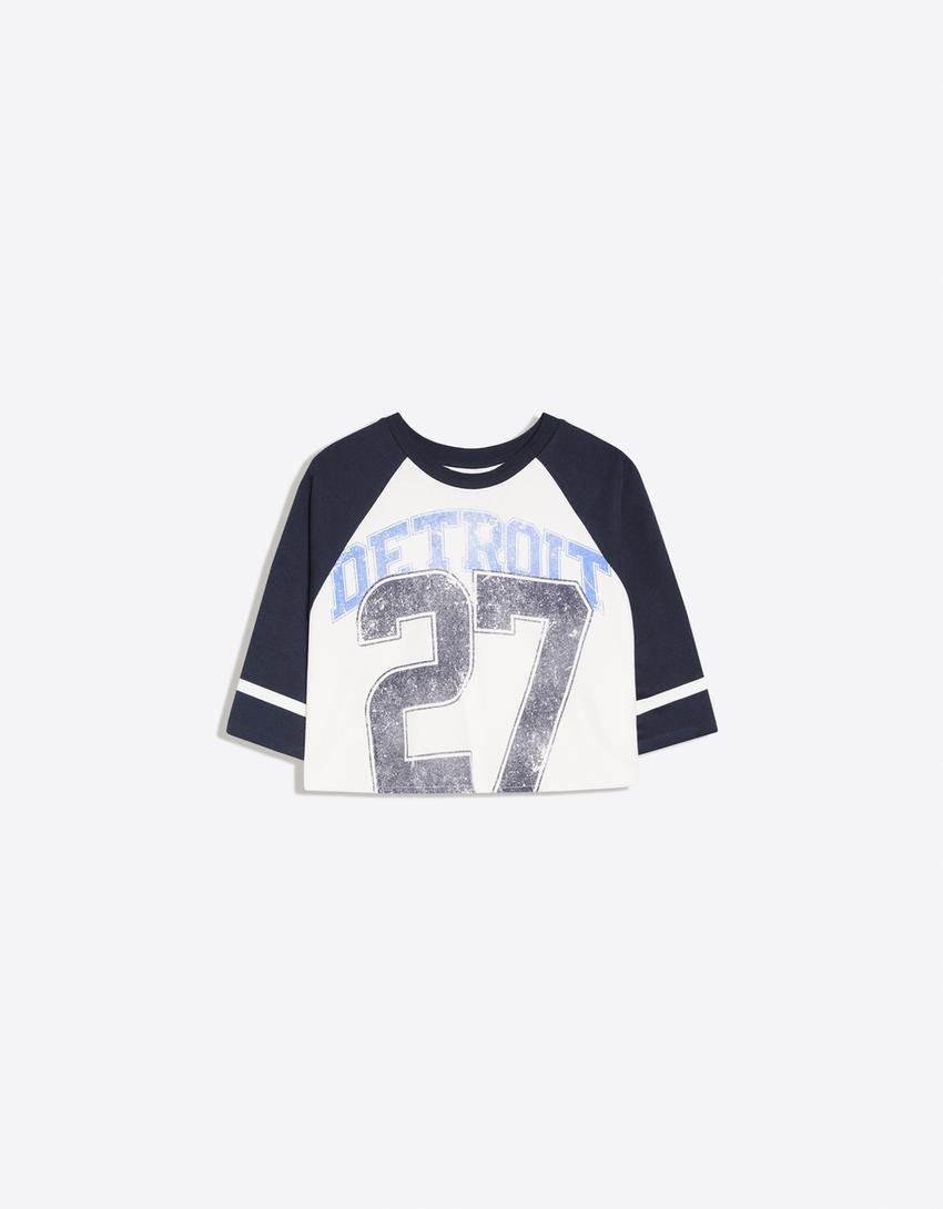 Camiseta manga corta ranglan print-Blanco roto