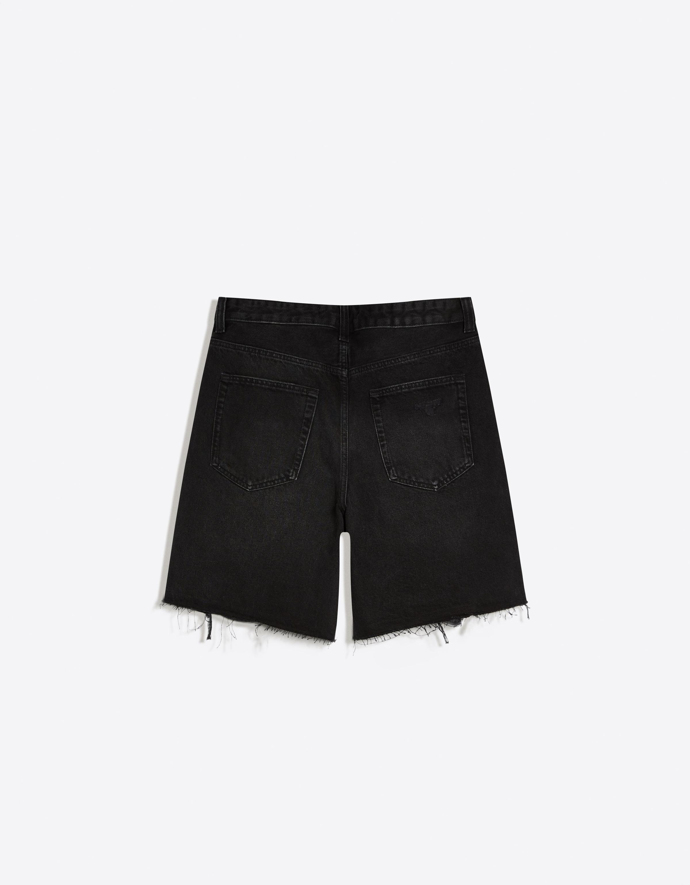 Ripped denim Bermuda shorts — Black