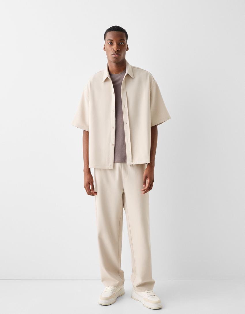 Tailored shirt and trousers set-Sand-0