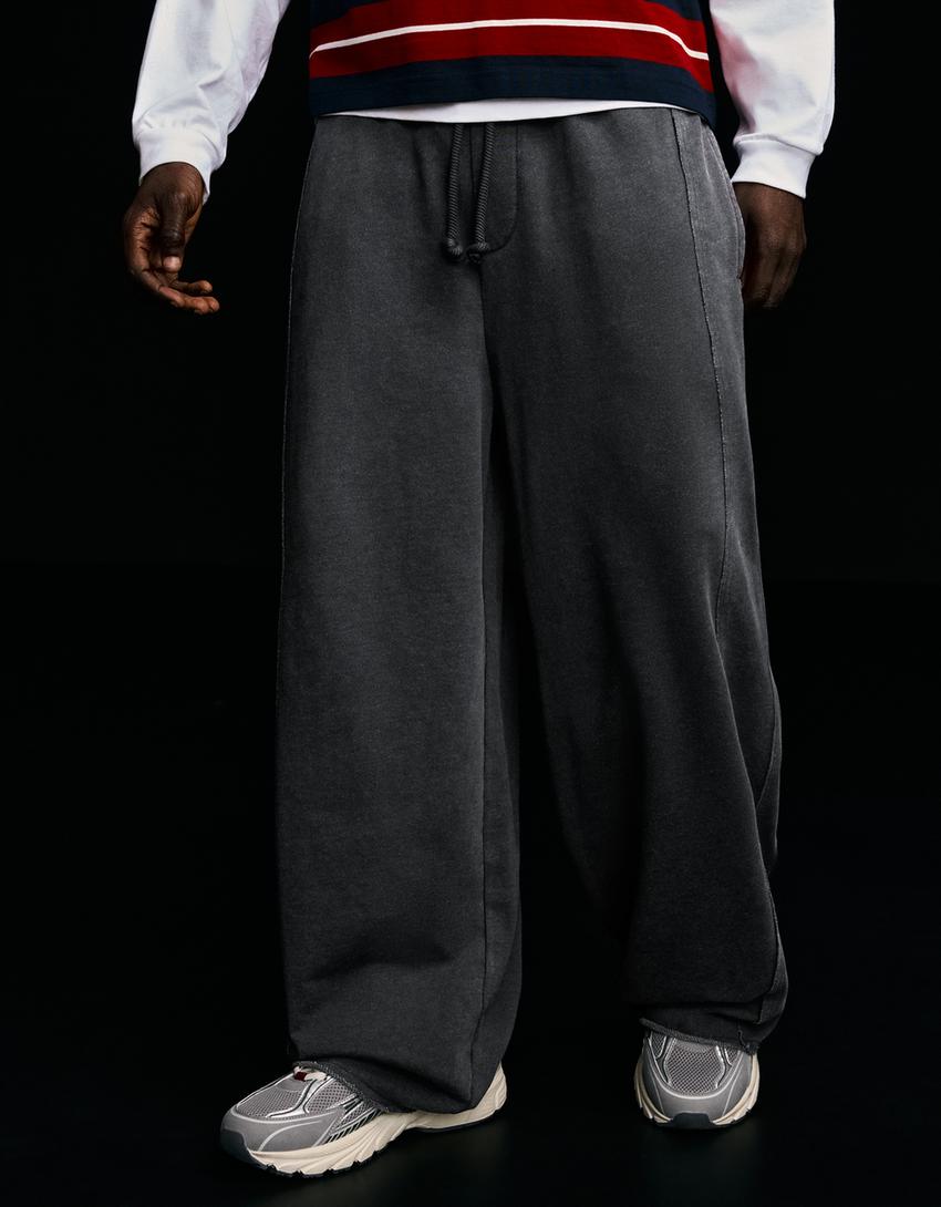 Super baggy fit pantolon-Gri