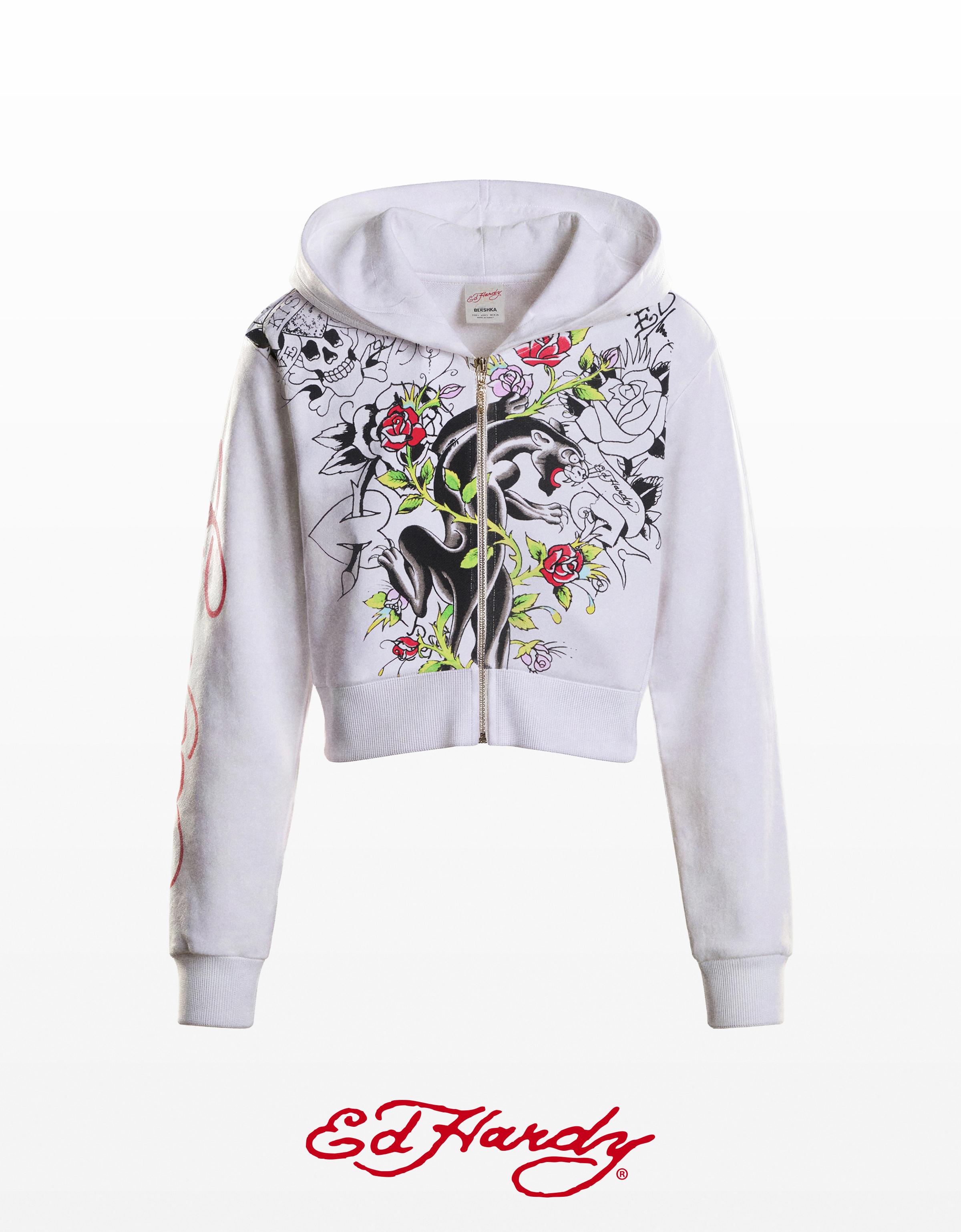 ED HARDY X BERSHKA printed hoodie — Off white