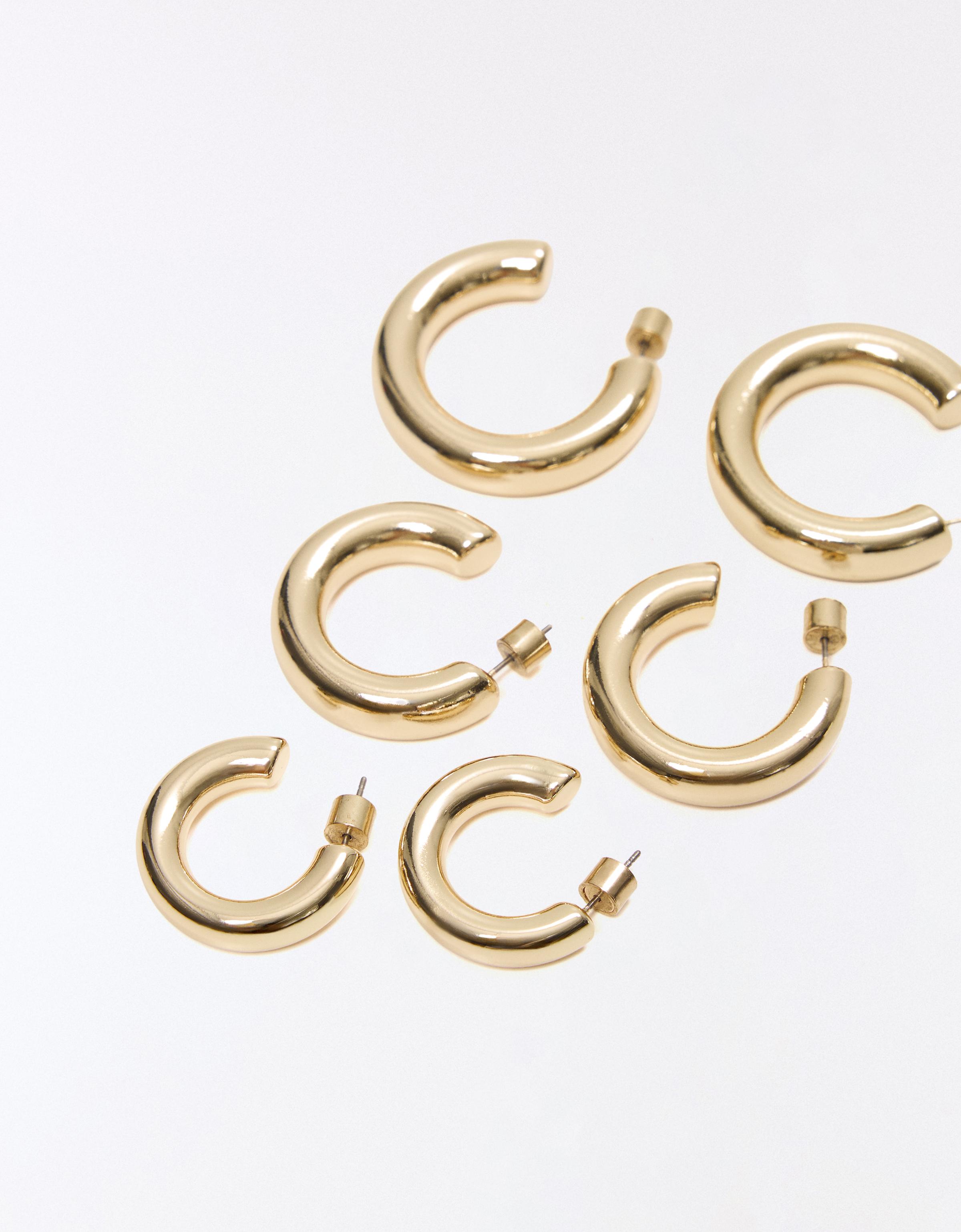 Pack of 3 mixed-size hoop earrings — Gold
