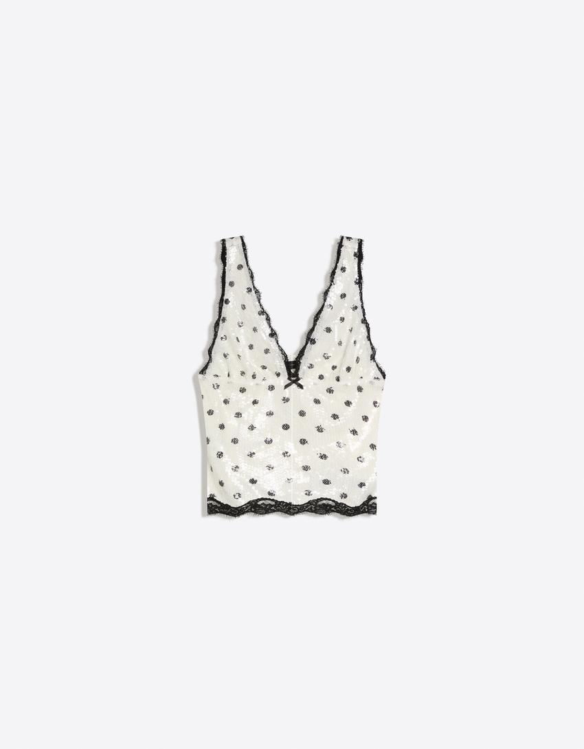 Top lencero lentejuelas-Blanco roto