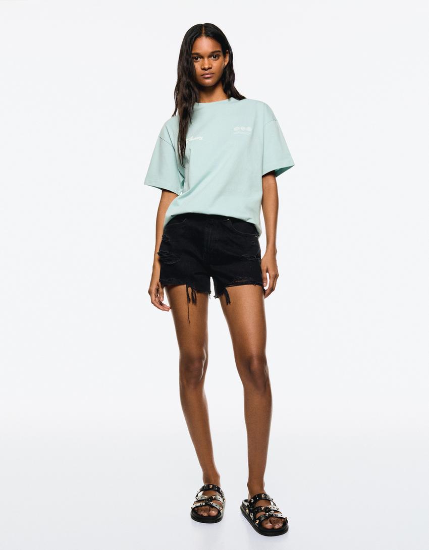 Maglietta a maniche corte oversize stampa-Turchese-1