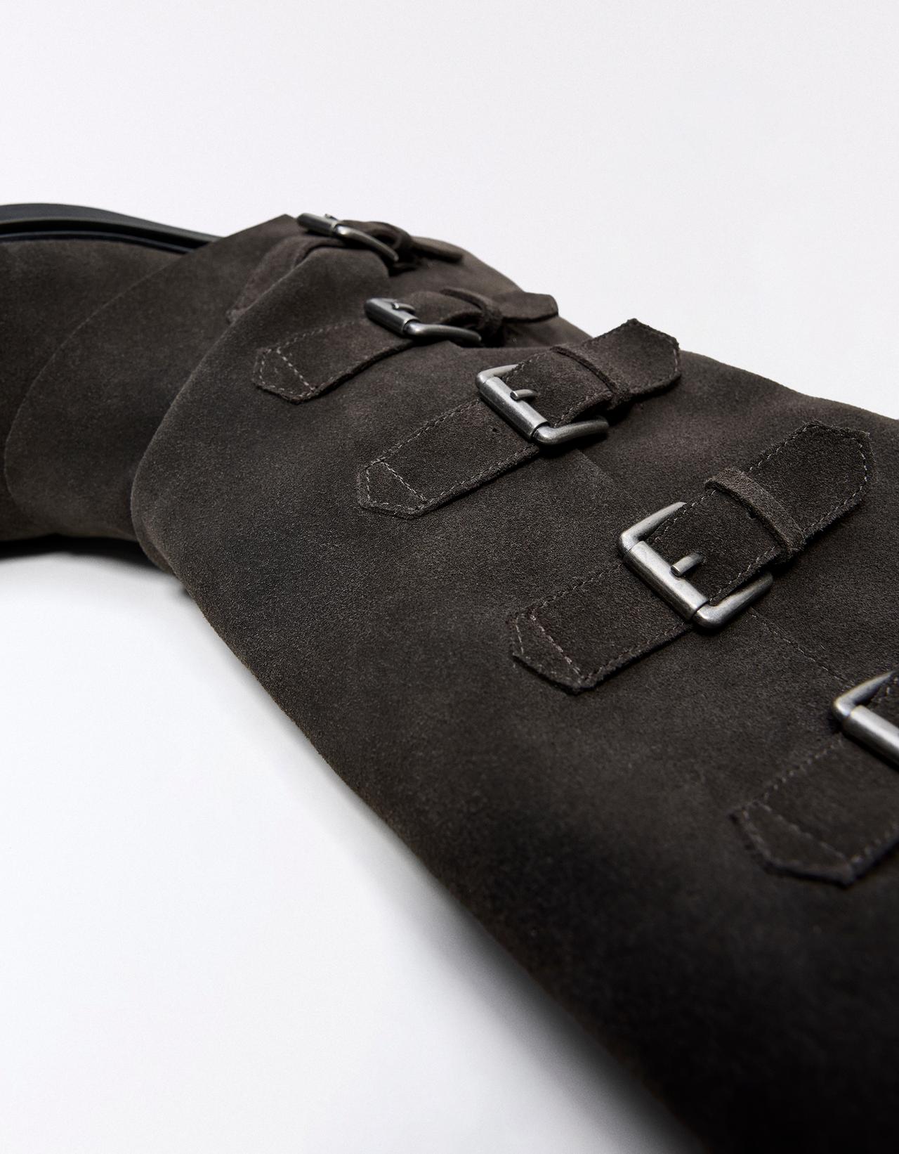 Leather trouser-style biker ankle boots — TAUPE
