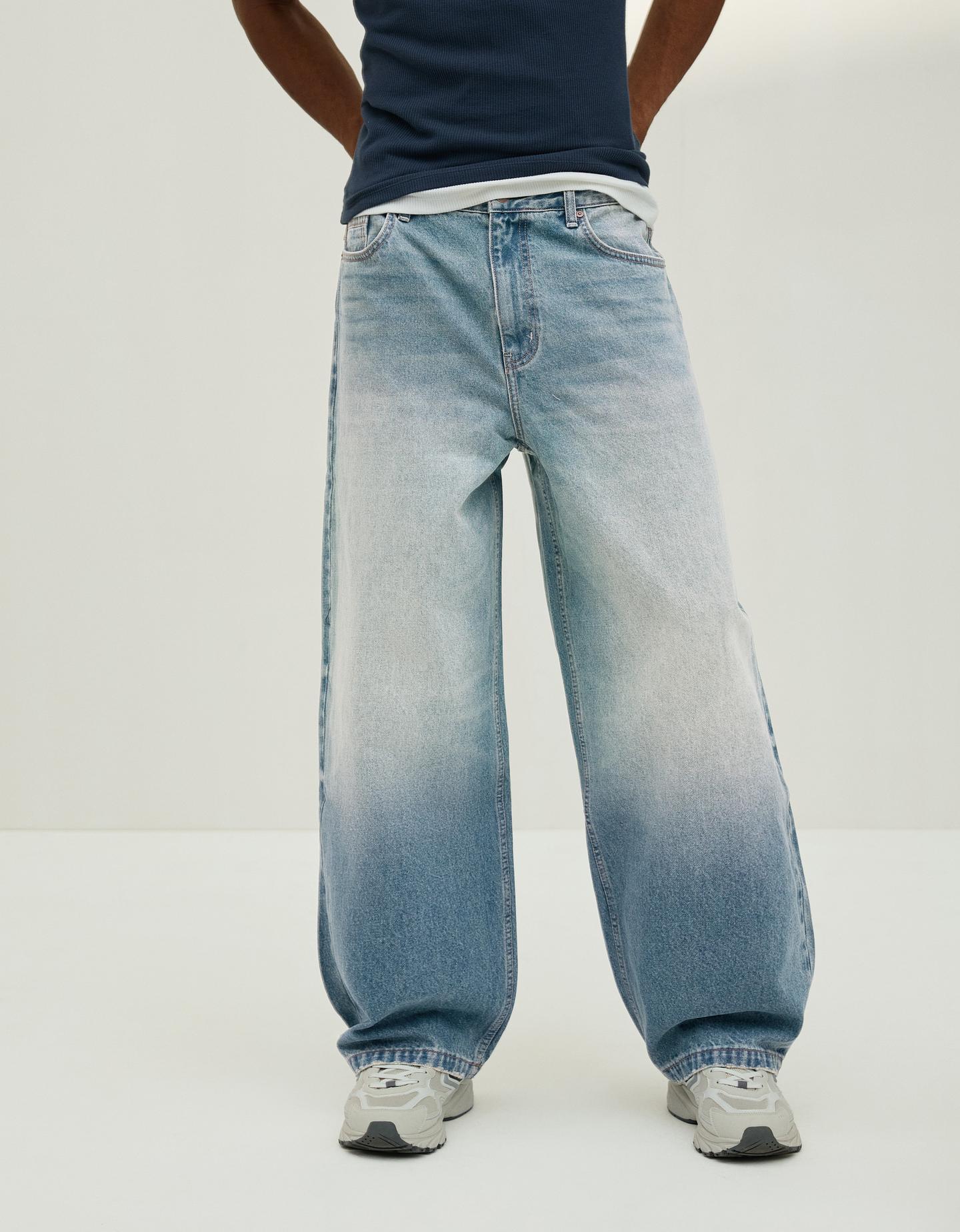 Bershka Jeans Super Baggy Hombre Azul Lavado