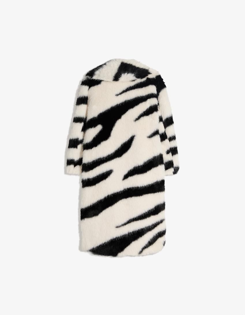 Casaco efeito de pelo animal print-Branco