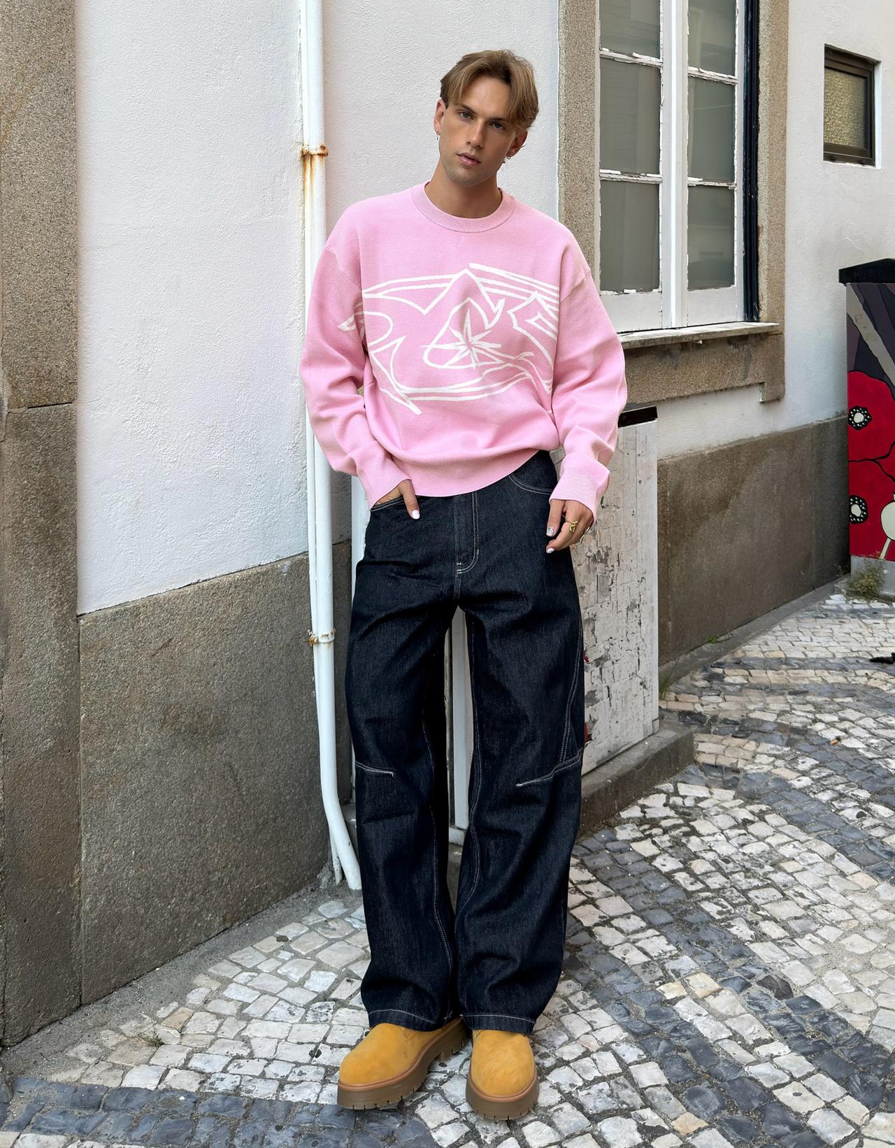 Printed round neck jumper — Pink