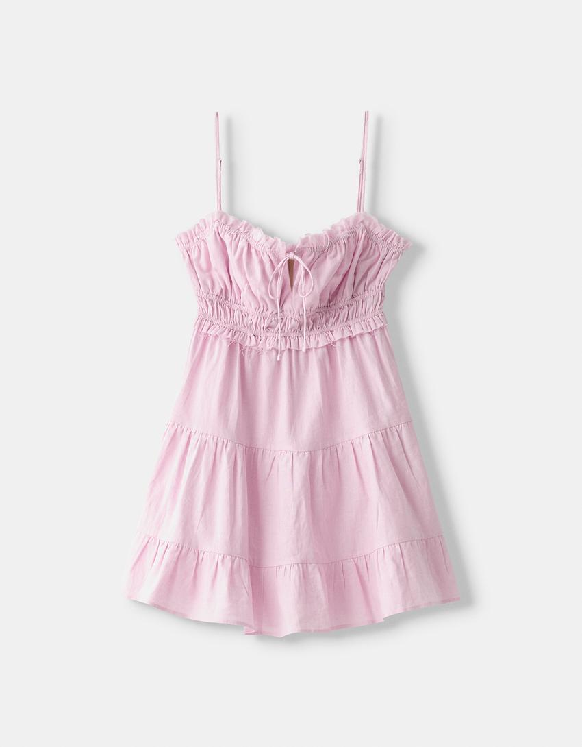 Vestido mini rústico volantes-Rosa-4