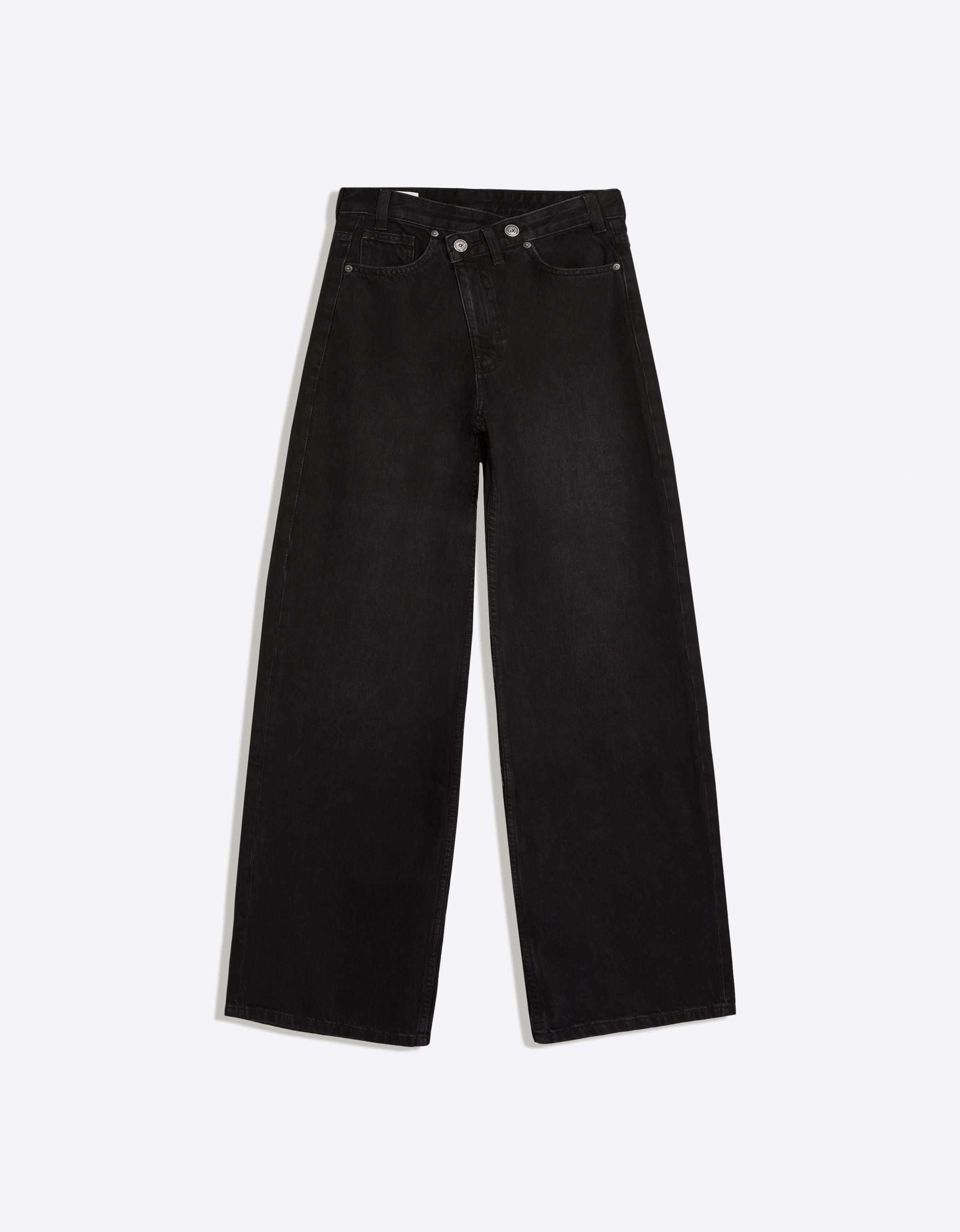 Wide-leg cross-waist jeans — Black