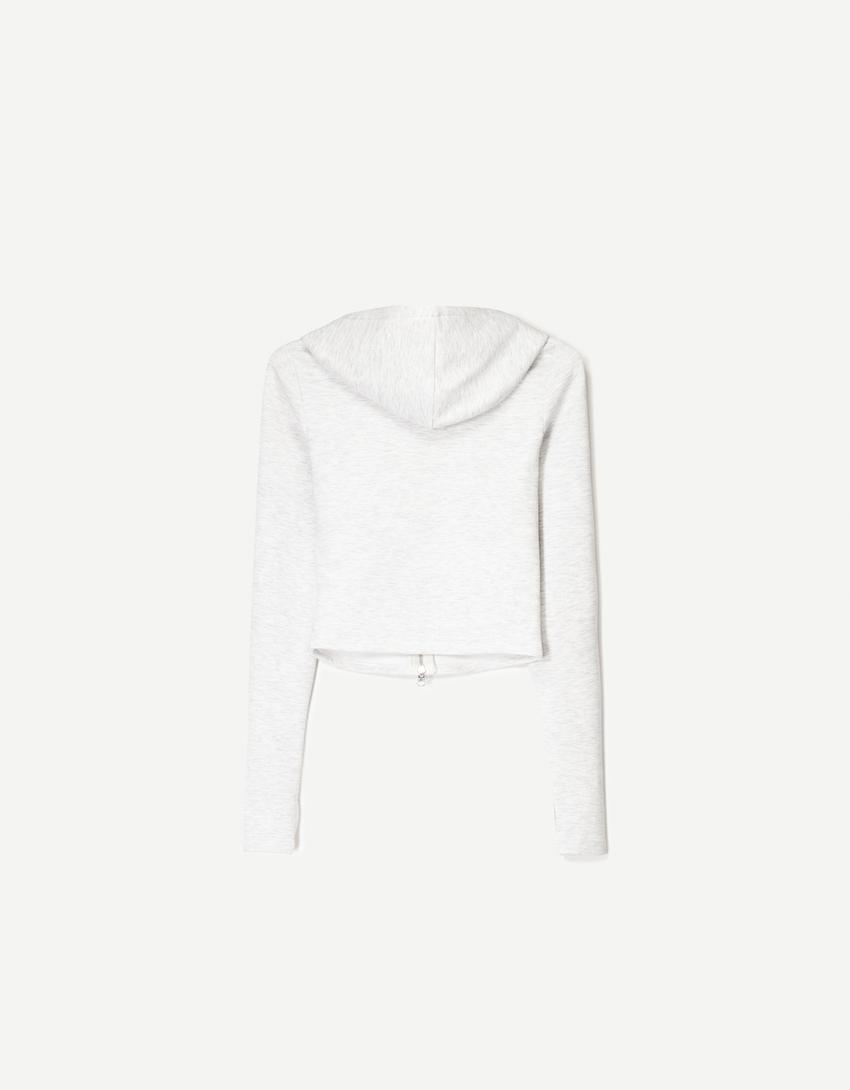 Fermuarlı, kapüşonlu ve modal karışımlı sweatshirt-Gri-2