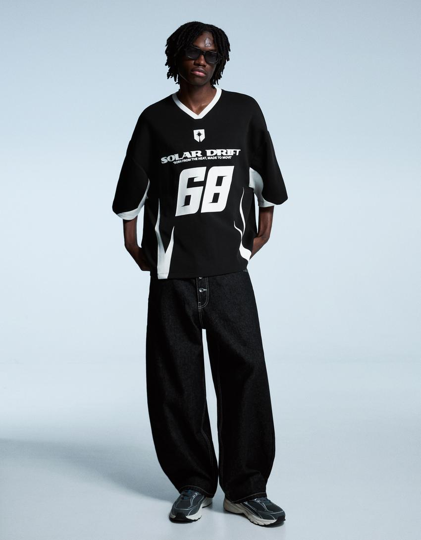 Neoprene effect print T-shirt-Black