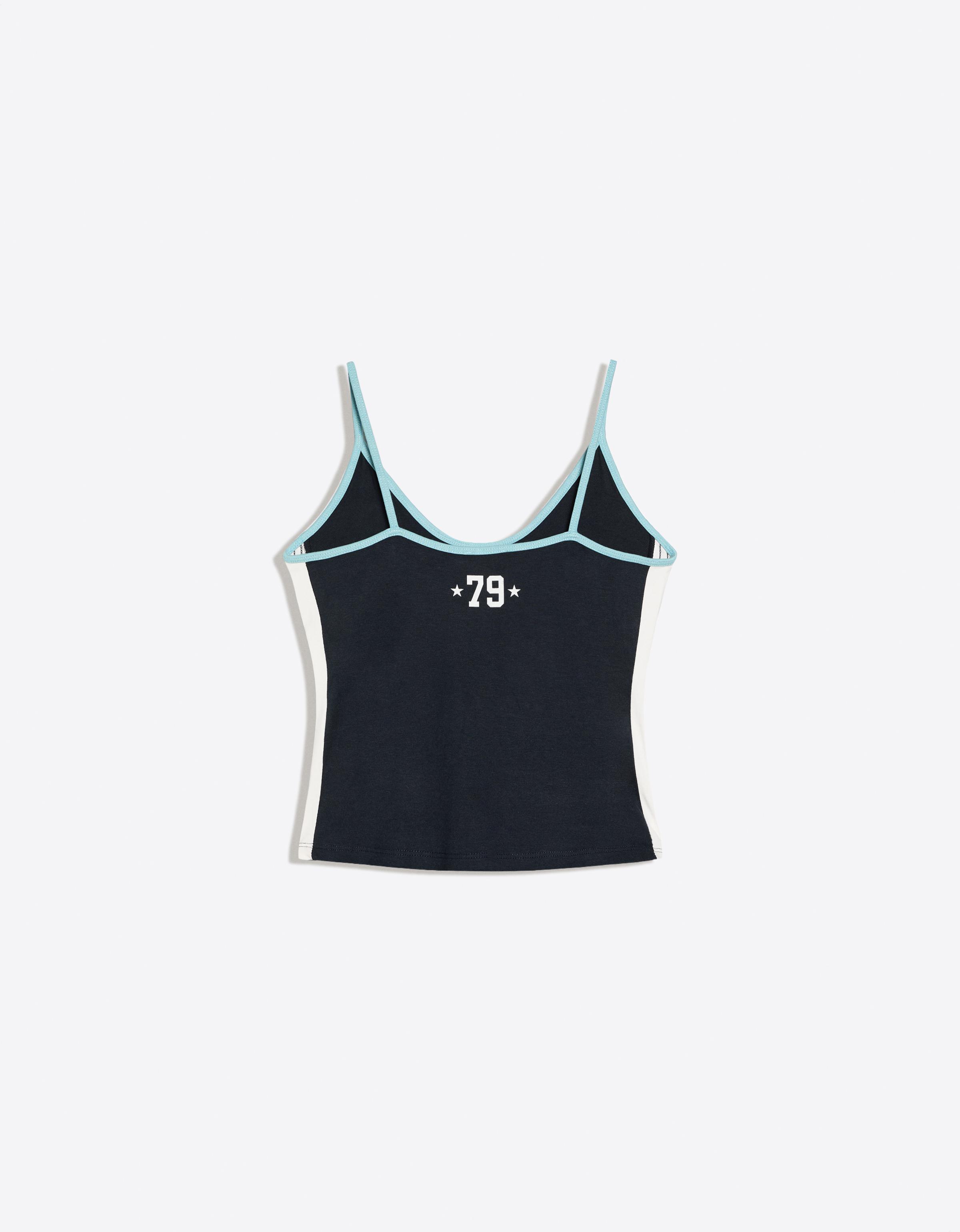 Printed strappy top — Navy