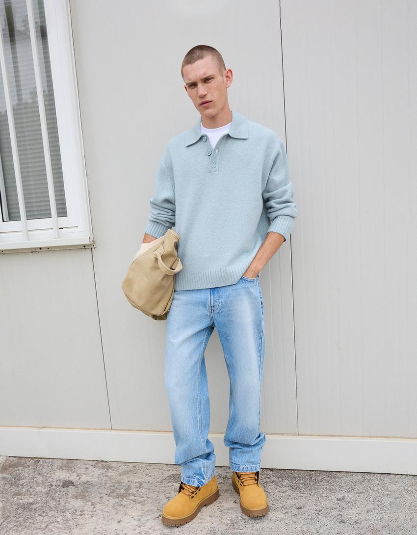 Pull col polo-Bleu clair-3