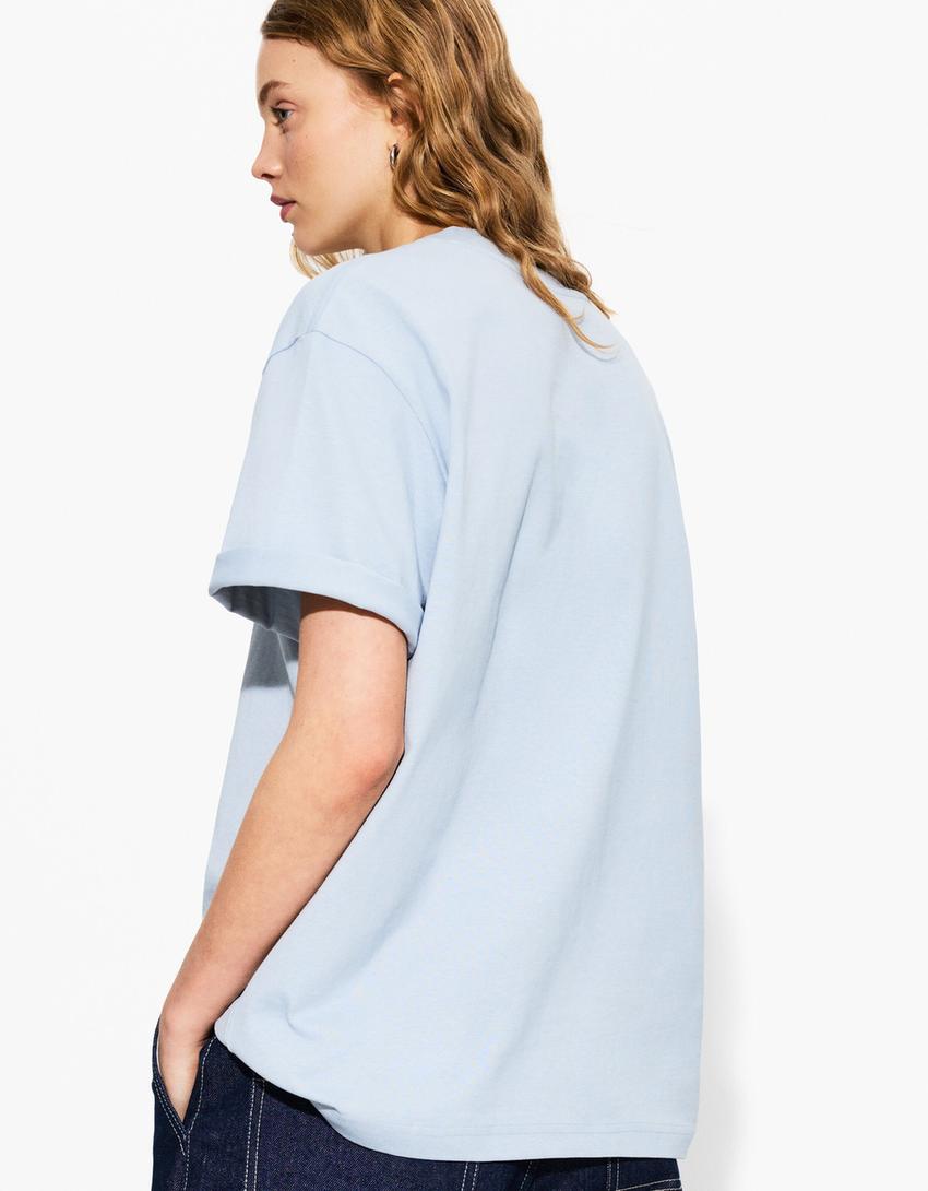 Oversize short sleeve heavy cotton T-shirt-Light blue