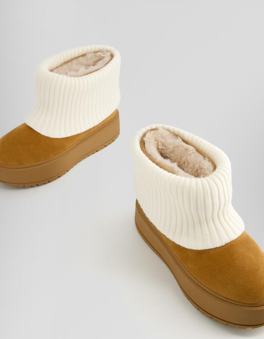 Sock platform ankle boots-CAMEL