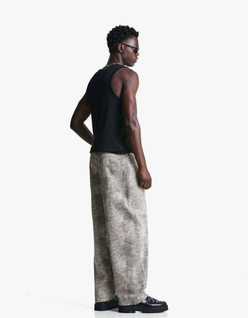 Pantalon super baggy fit imprimé-Écru-1