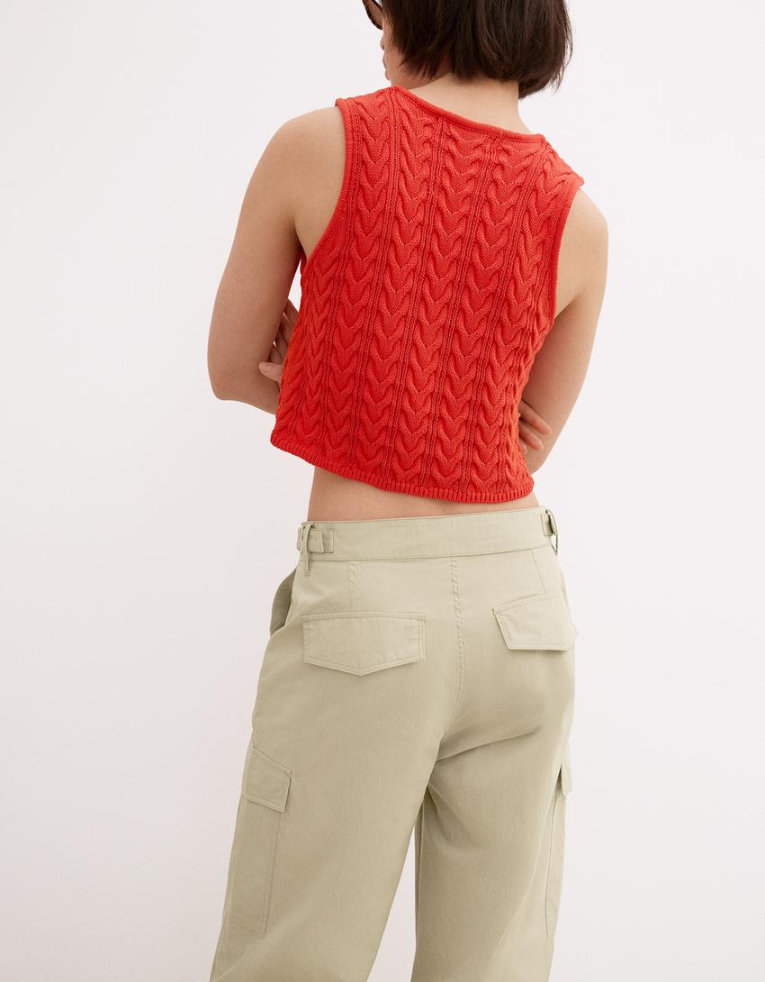 Pantalón wide leg cargo ajustable-Kaki-1