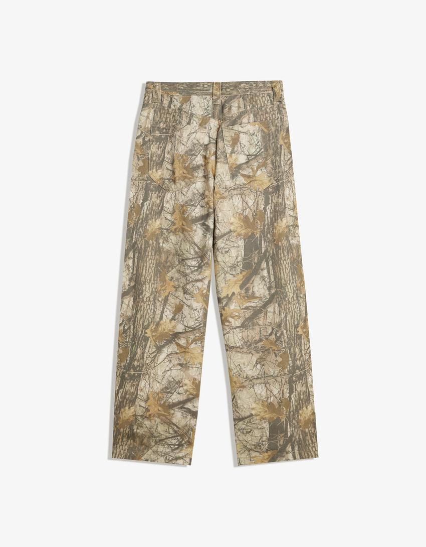 Printed barrel trousers-Brown