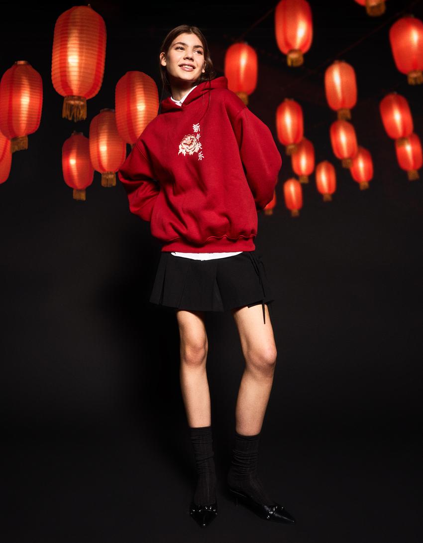 Printed hoodie-Red-2