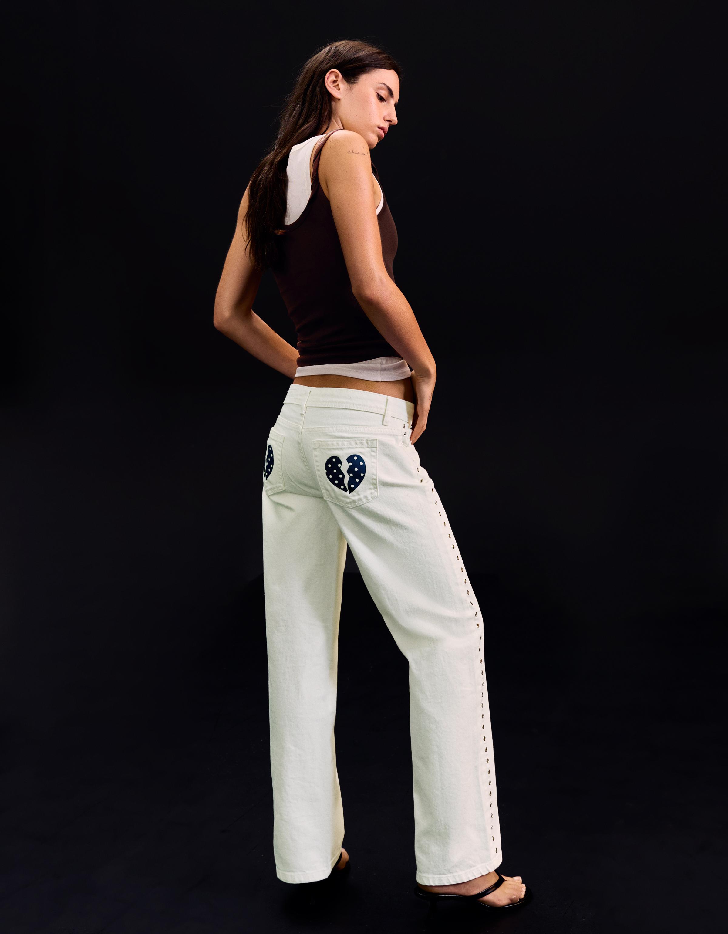 Düşük bel zımbalı baggy fit jean - Görsel 43