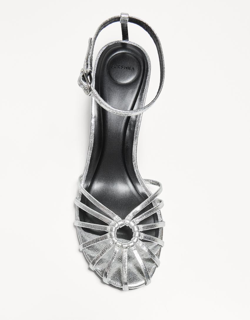 Heeled cage sandals-SILVER
