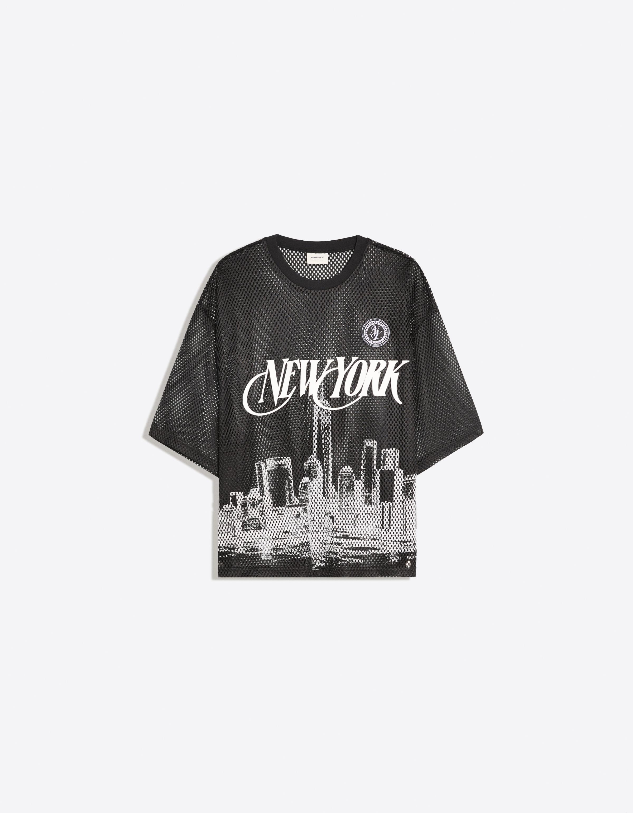 Short sleeve mesh print T-shirt — Black