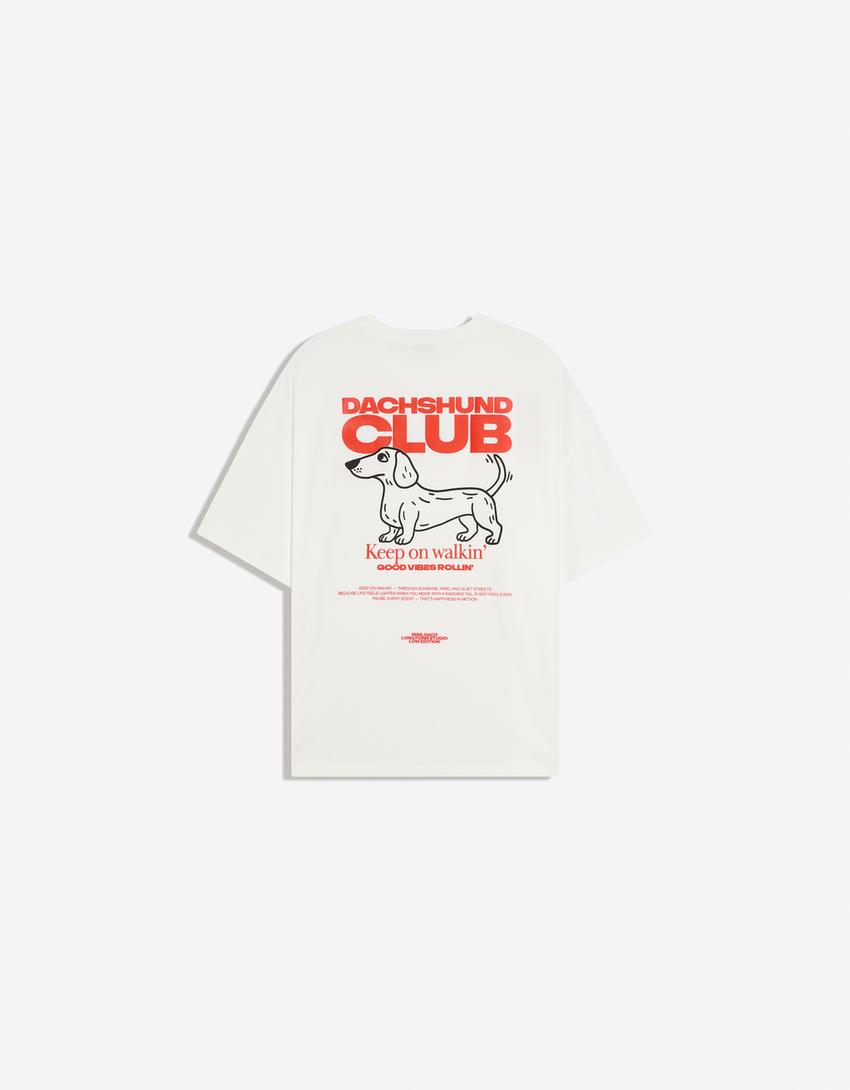 Oversize-T-Shirt mit Print-Grbrochenes Weiss