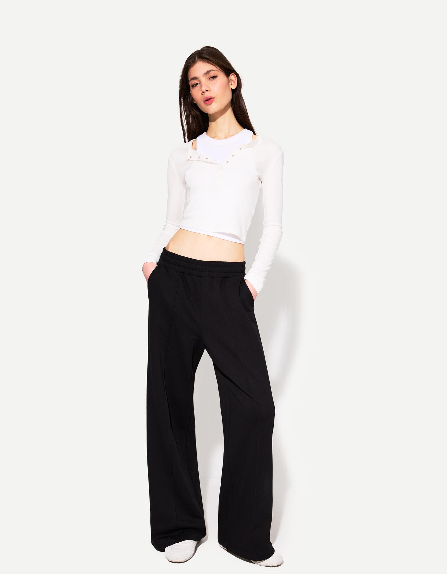 Bershka Wide Leg Hose Aus Plüsch Damen Xl Schwarz günstig online kaufen