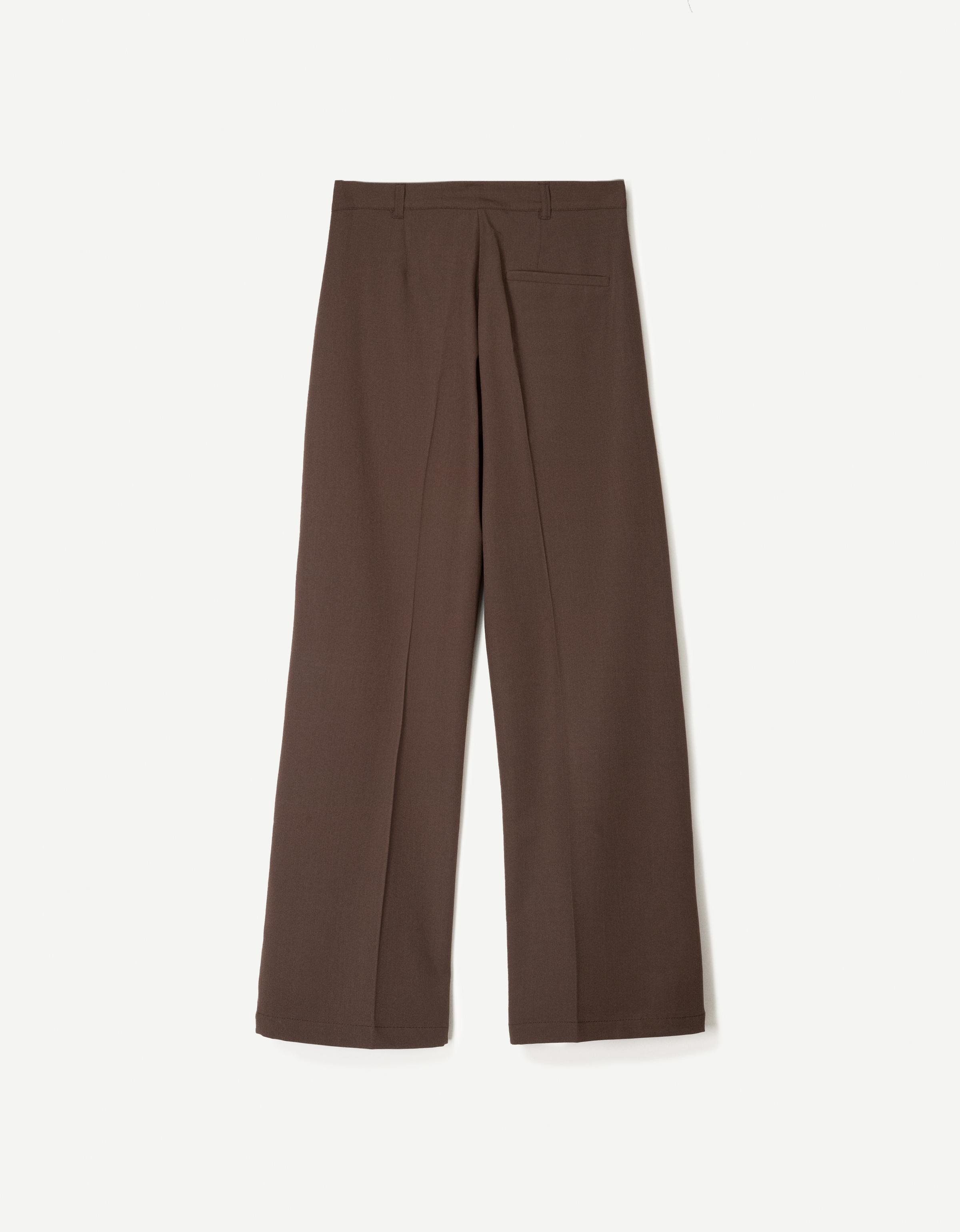 Pantalon Wide Leg En Velours Vert Bershka - Taille 34, Coton, Occasion Très Bon état