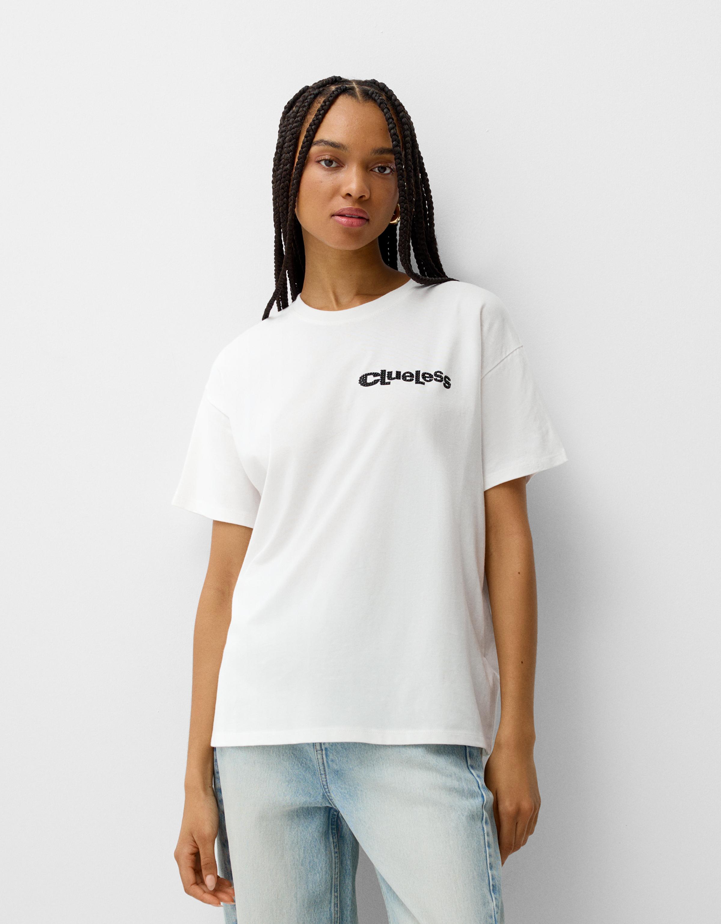 Bershka T-Shirt Clueless Damen Xs Grbrochenes Weiss