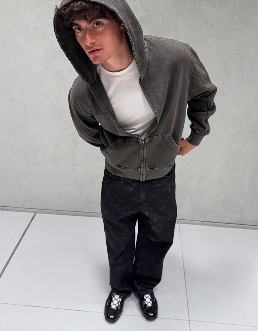 Baskılı super baggy pantolon-Siyah-1