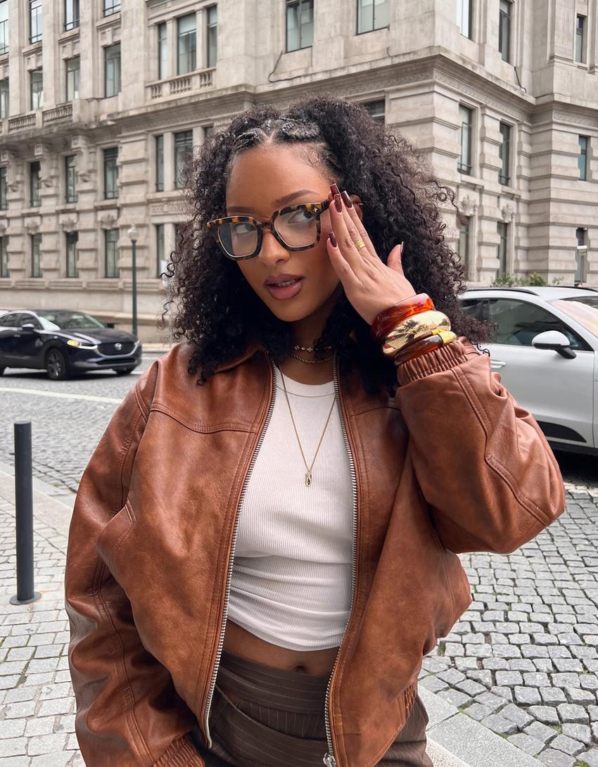 Leather effect jacket-Camel