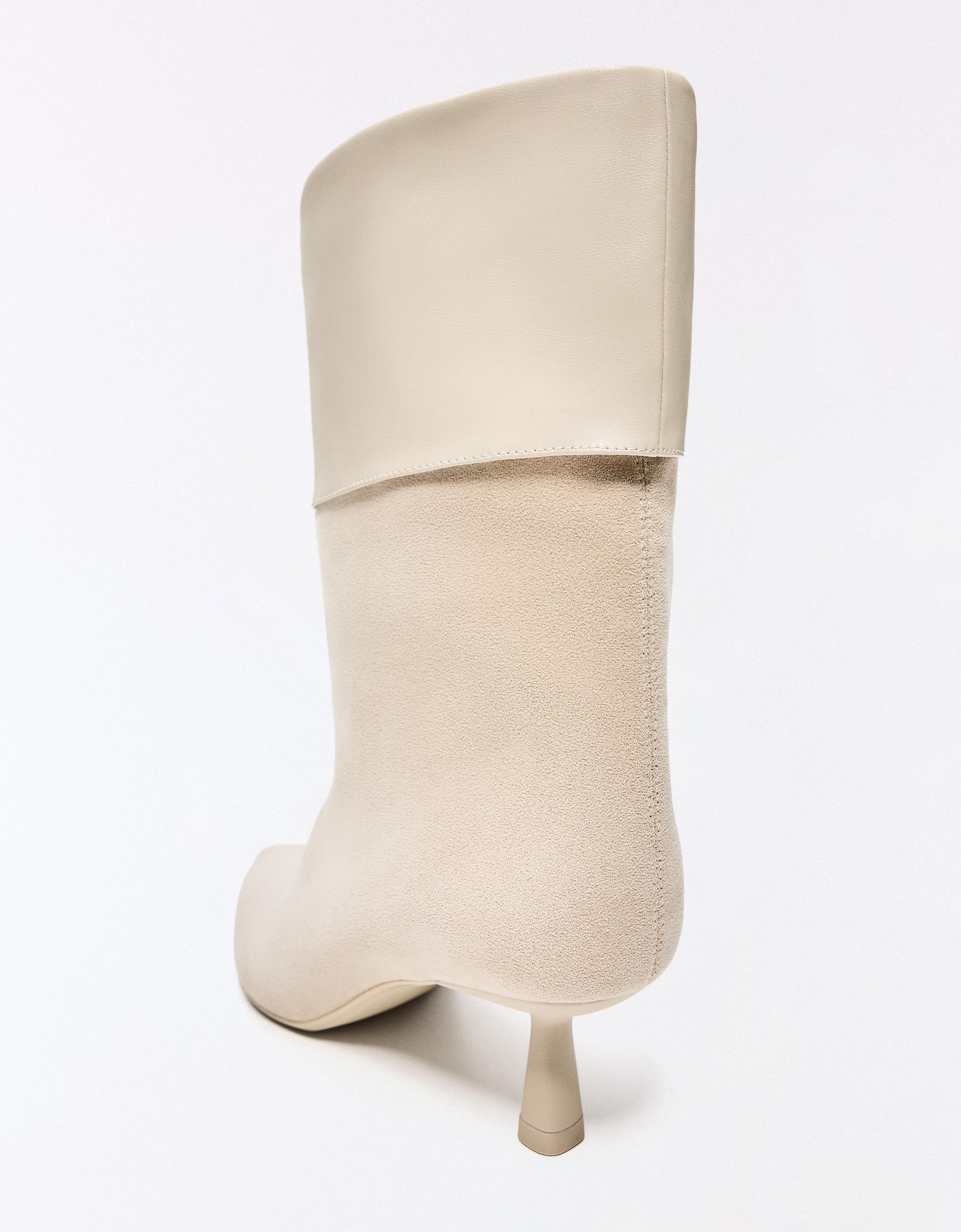 HEELED ANKLE BOOTS WITH TURN-UP DETAIL — ECRU