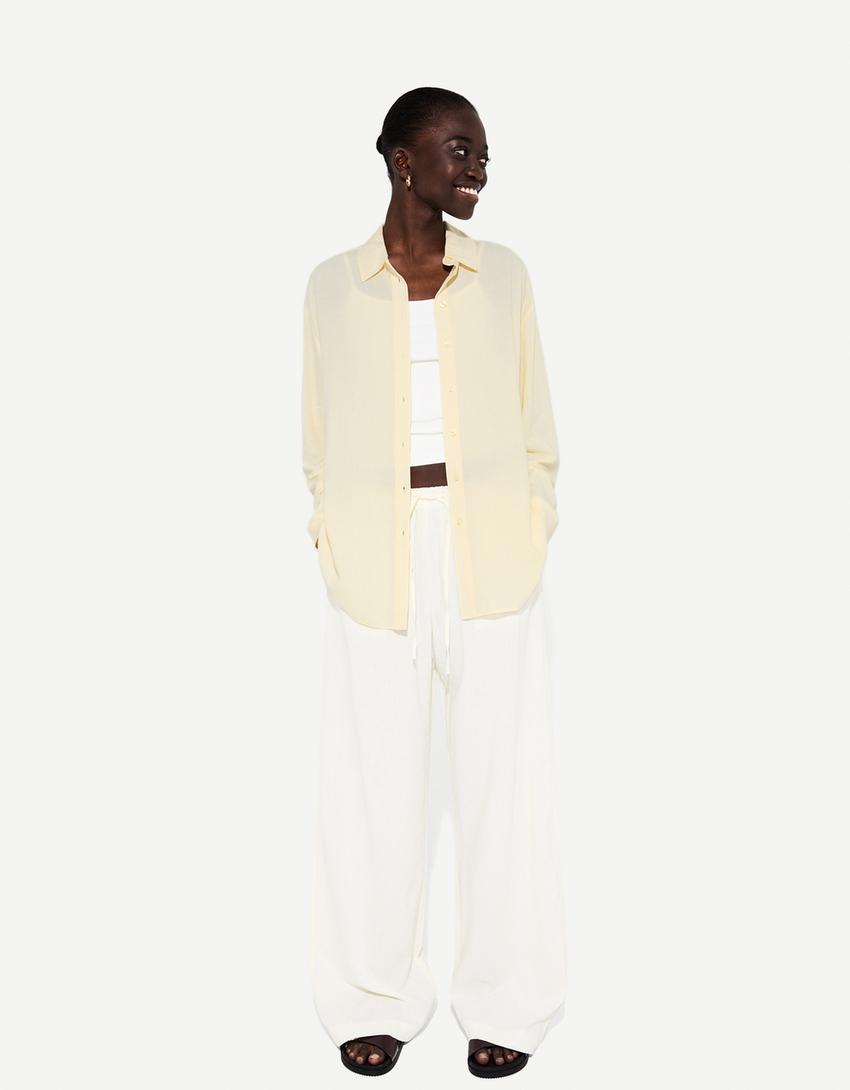 Haut Jaune Manches Mi-longues Taille Unique Motif Abstrait A Nouer Haut Jaune Manches Mi-longues Taille Unique Motif Abstrait A Nouer