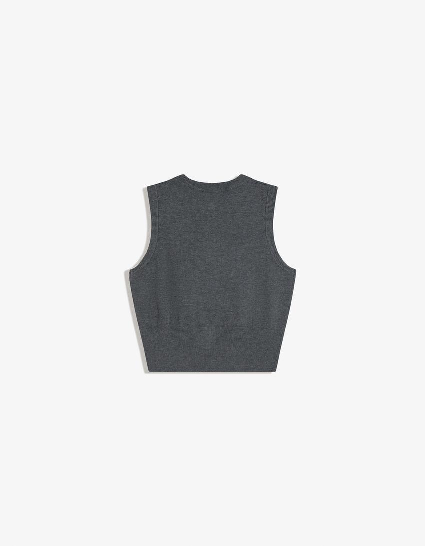 Gilet en maille à boutons-Gris