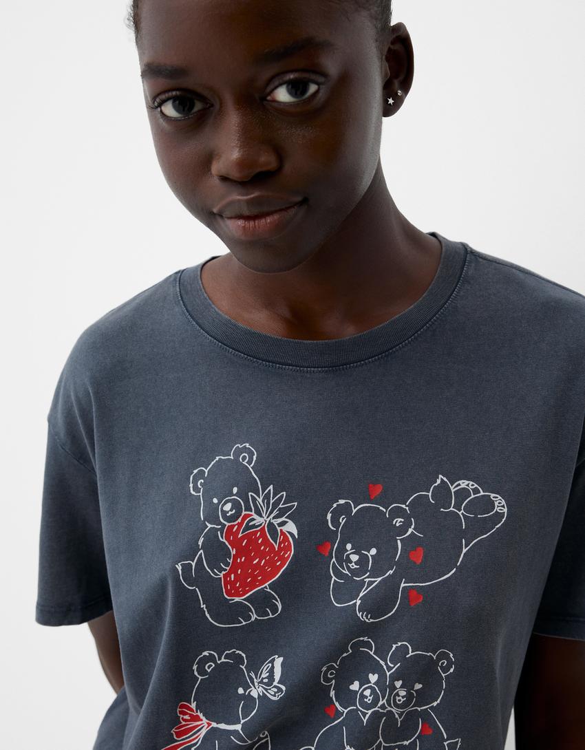 T-shirt manga curta estampado-Marinho-2