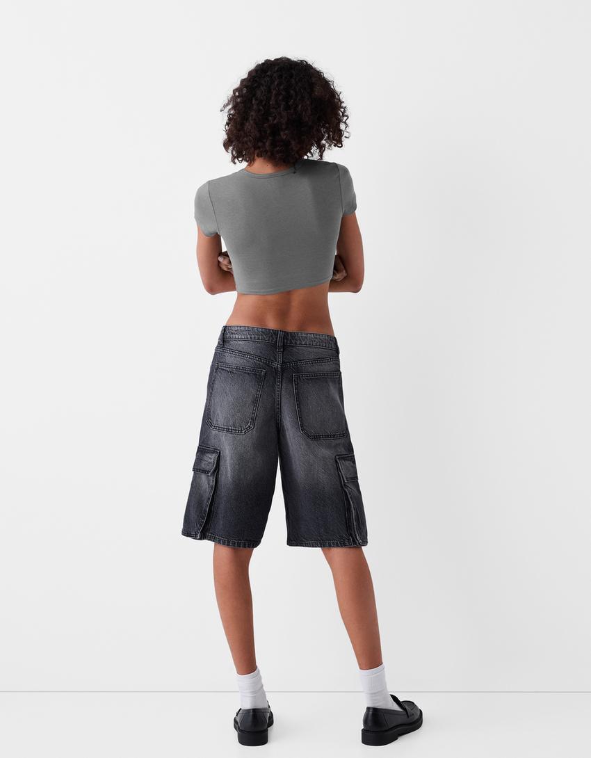 Desenli kısa kollu t-shirt-Gri-1