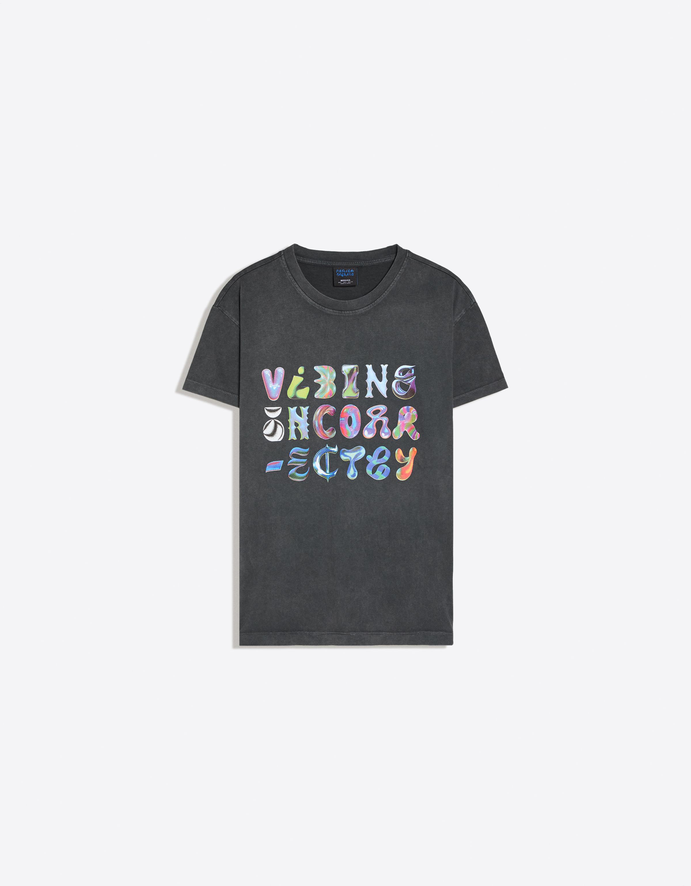 Short sleeve RAFAELA MASCARO print T-shirt — Black