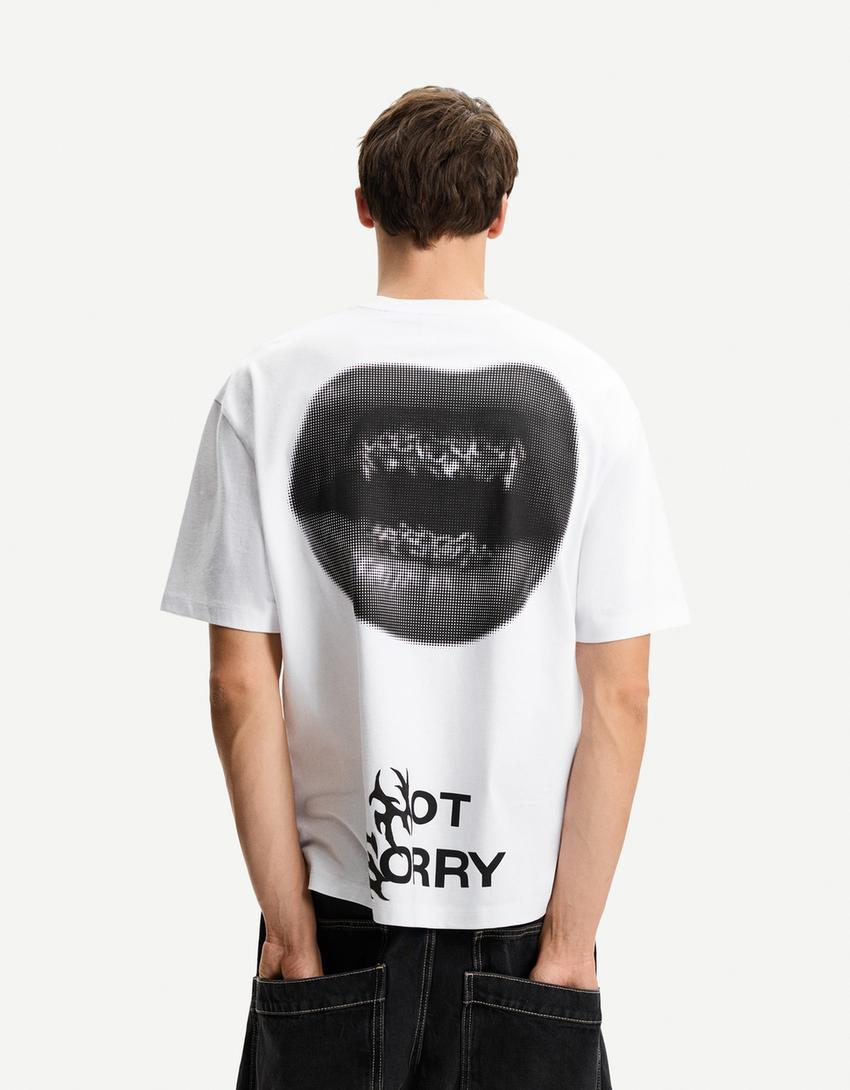 Tricou mânecă scurtă print-Alb
