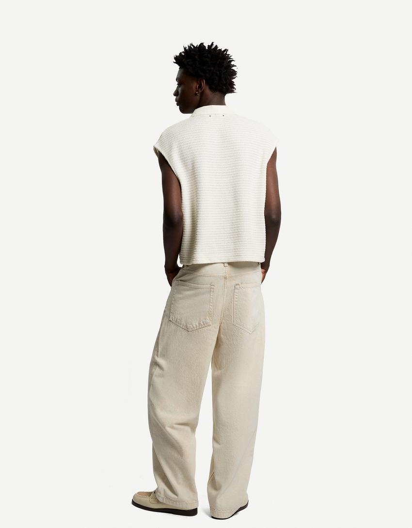 Chaleco cuello polo-Blanco roto-1
