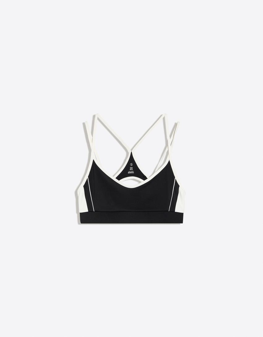 Contrast technical fabric top Breathable & Quick Dry-Black