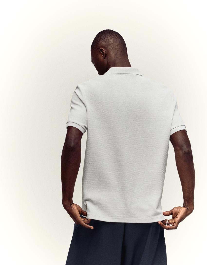 Embroidered short sleeve polo shirt-Stone