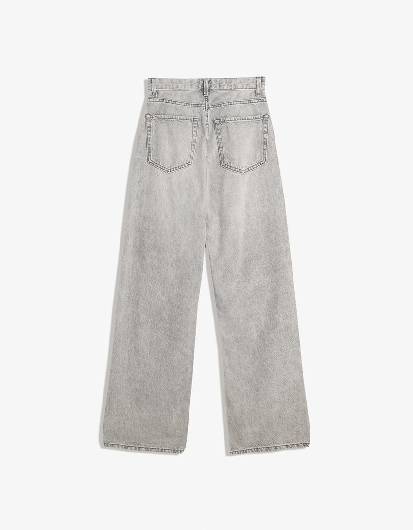 Hullede jeans med brede ben-Mørk grå-1