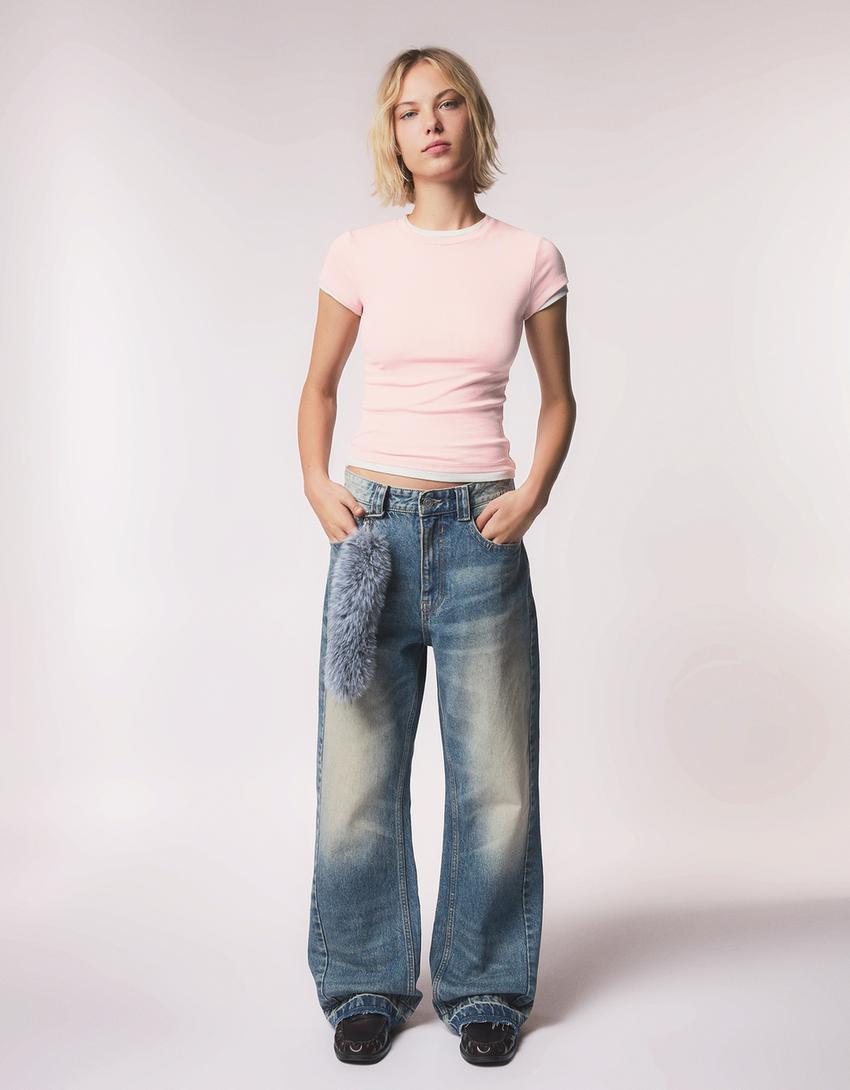 Kortærmet T-shirt med rund hals-Pink