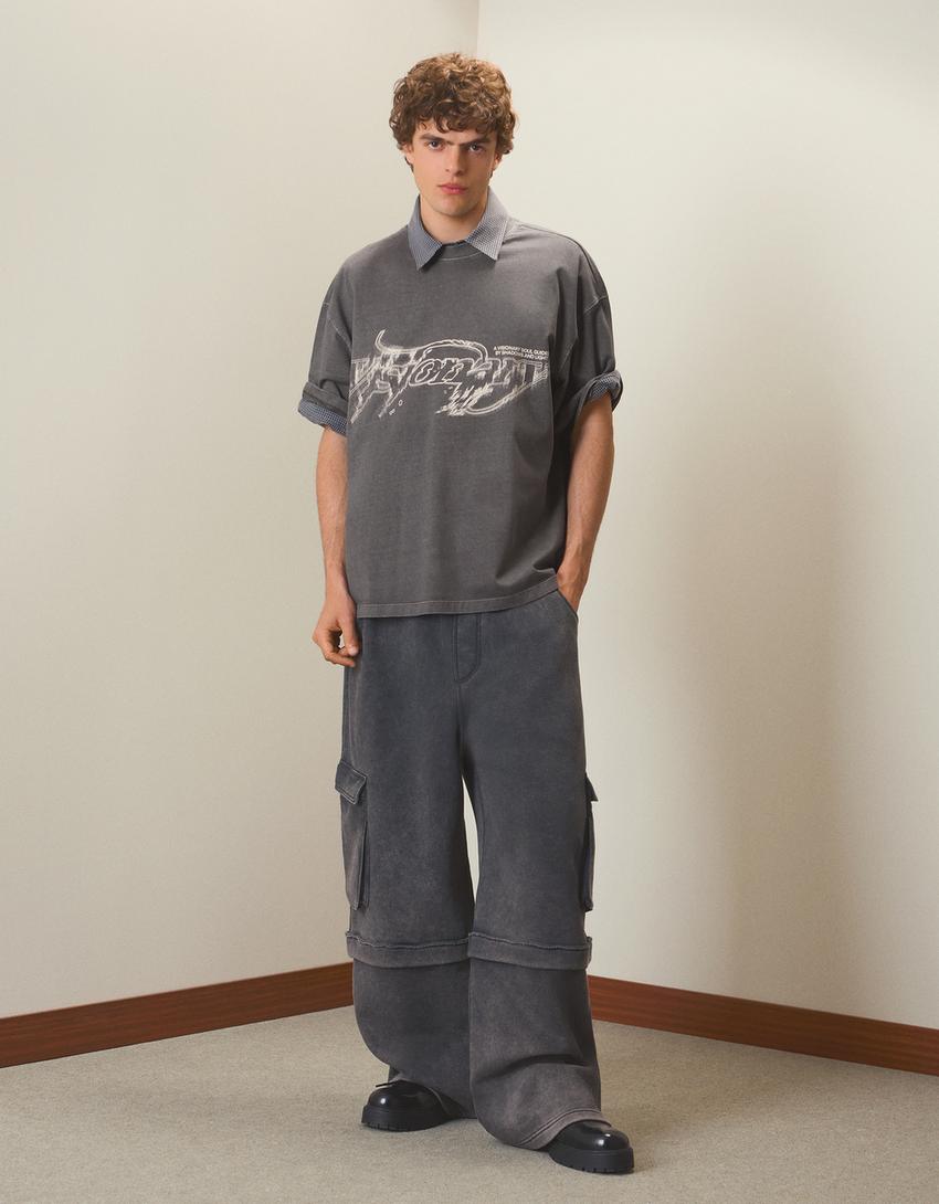 Camiseta boxy fit print-Gris