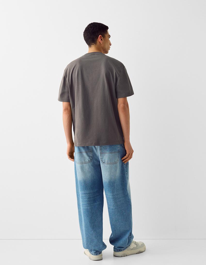 T-shirt Machine Gun Kelly manga curta boxy fit padrão-Cinza-1