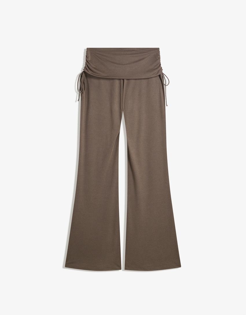 Lepršave zvonaste pantalone na vezivanje-Boja peska-4