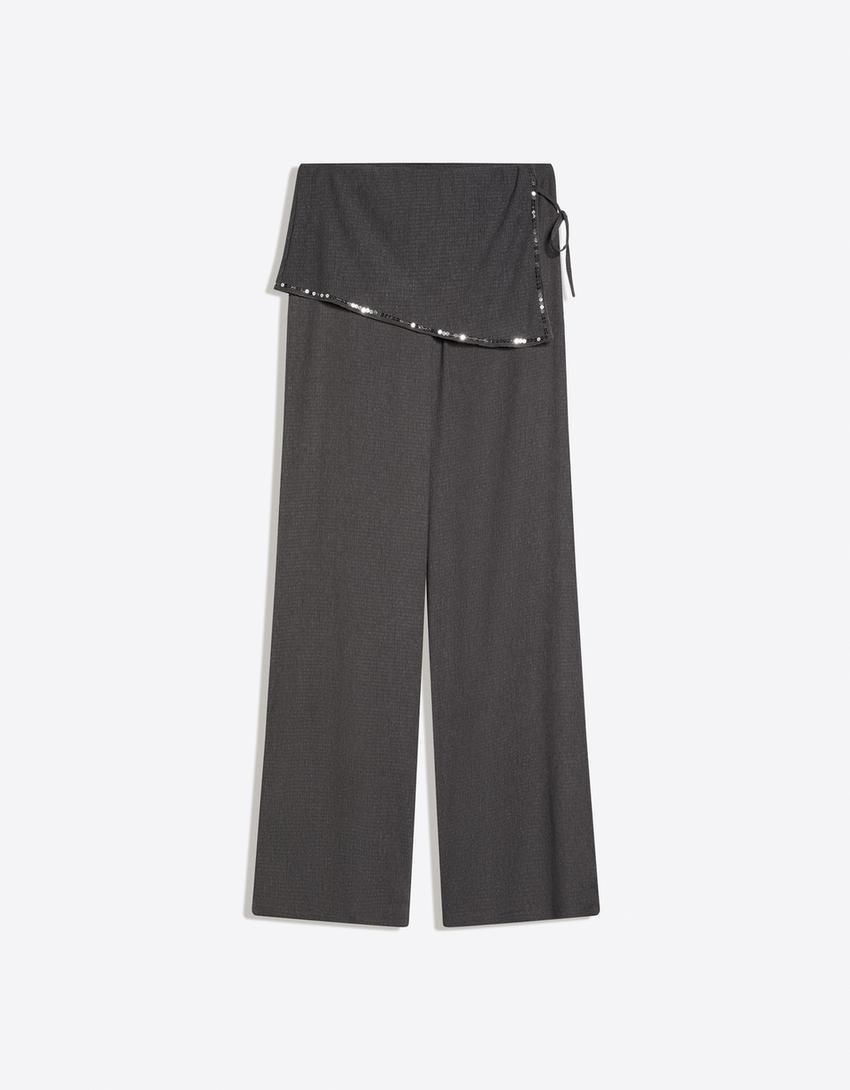 Pantalón con sobre falda lentejuelas-Gris oscuro